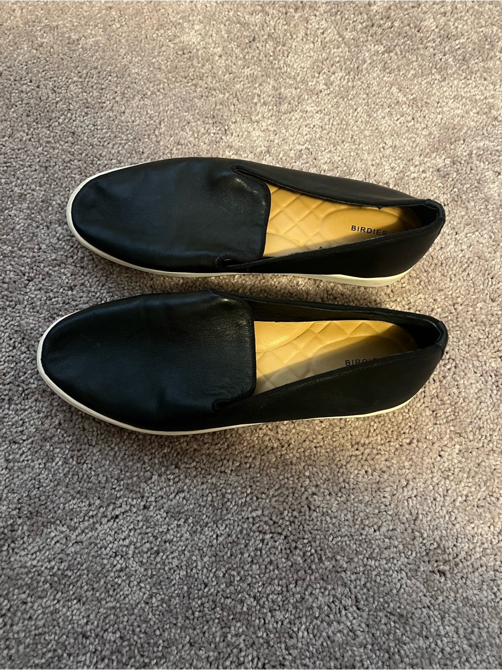 Birdies Black Slip-On Shoes with Quilted Yellow Insole